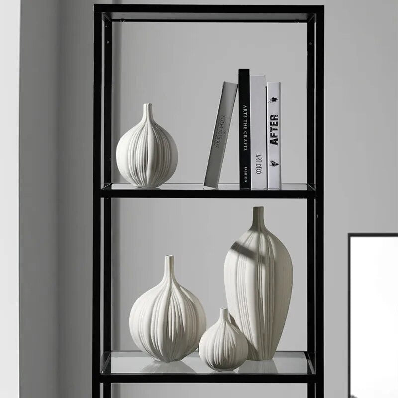 Modern White Ceramic Vases For Artificial Flowers Decorative Figurines